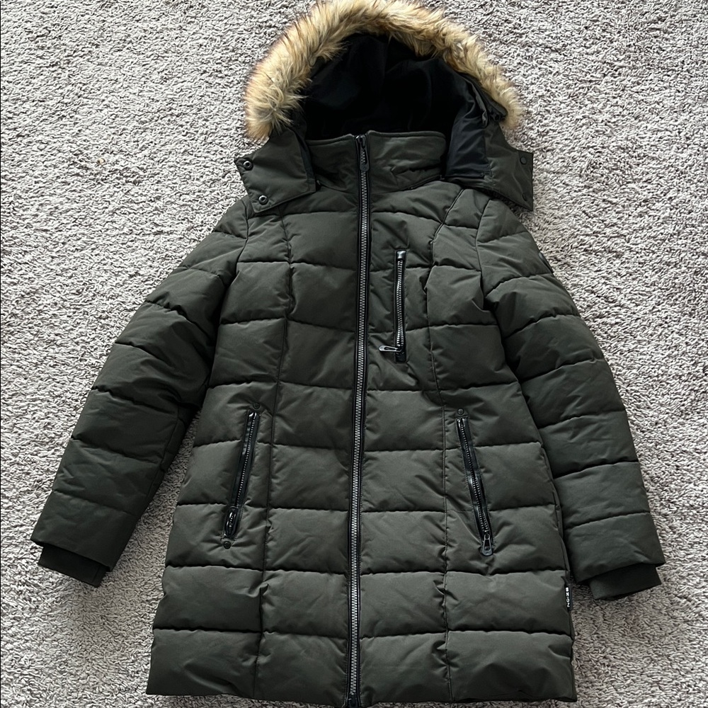 Noize Vegan Olive Green Hannah Puffer Jacket with Faux fur hood